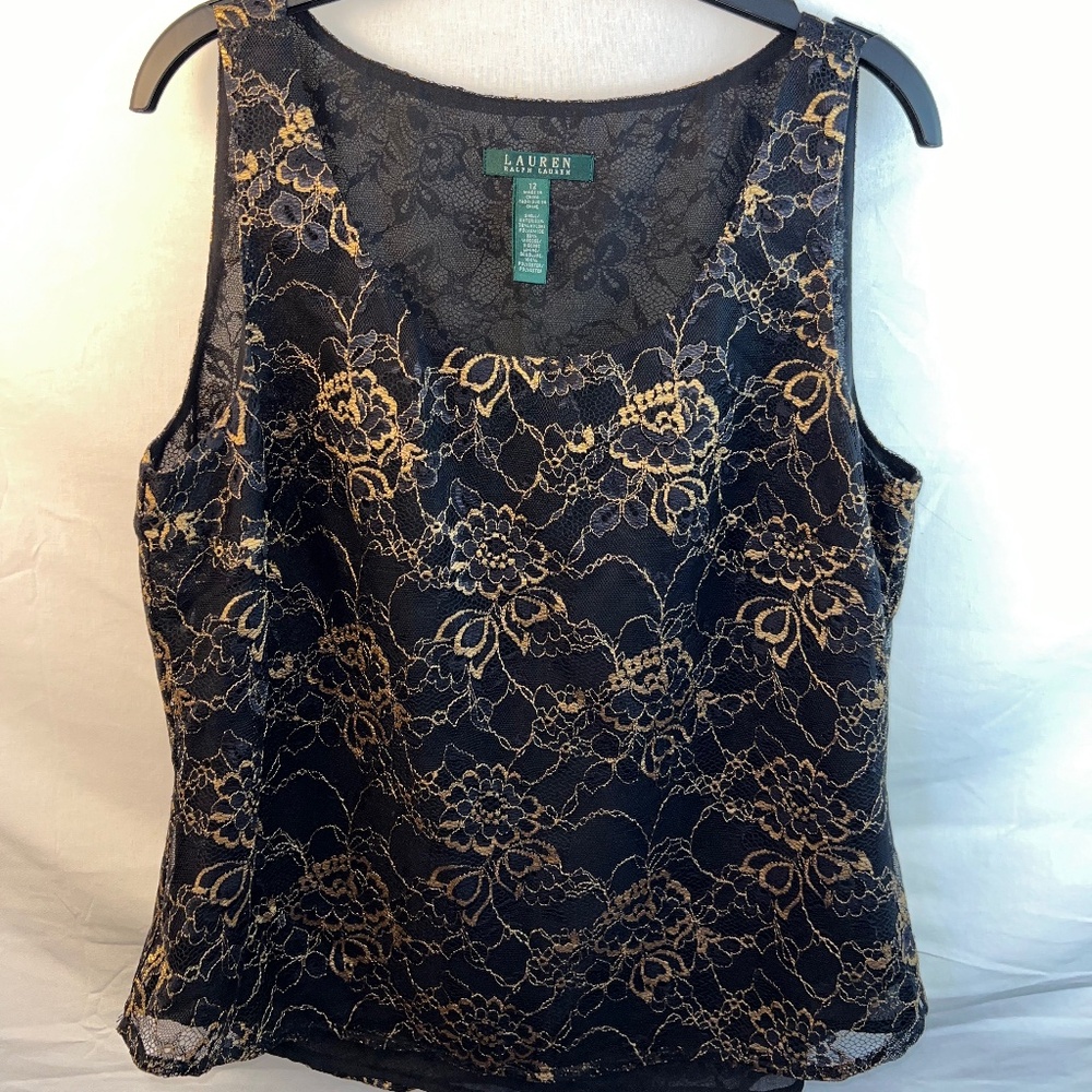 Lauren Ralph Lauren - Two Tiered/Layered - Silky/Floral Embroidered Tank Blouse